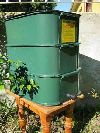 The Mini Tower worm farm from Global Worming. It can recycle kitchen and garden waste from a 2 person household.