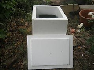 worm farm inside a protective polystyrene box