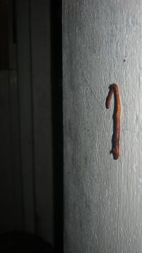 A compost worm hanging on a wall 1 meter above the ground.